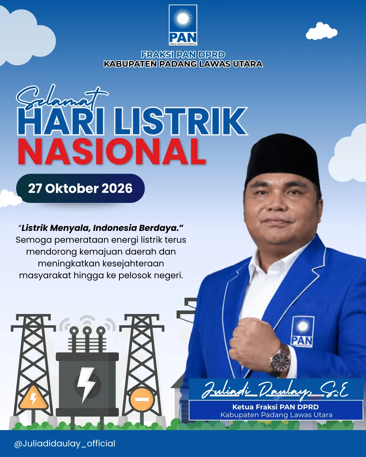 Hari Listrik Nasional ke-81, Juliadi Daulay Soroti Pemerataan Listrik dan Pemadaman di Sipiongot