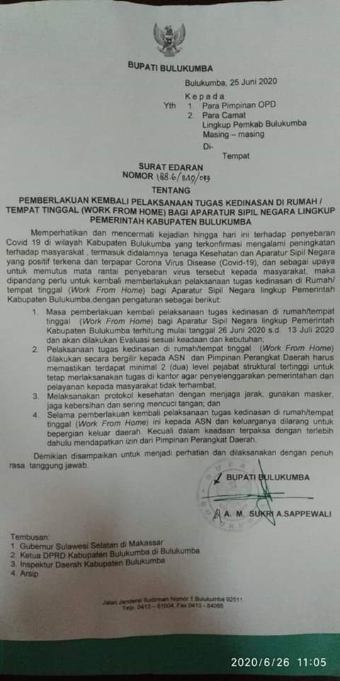 ASN Bulukumba Kembali WFH